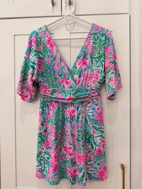 Lilly Pulitzer Pink & Green Floral romper Mini Dress with shorts